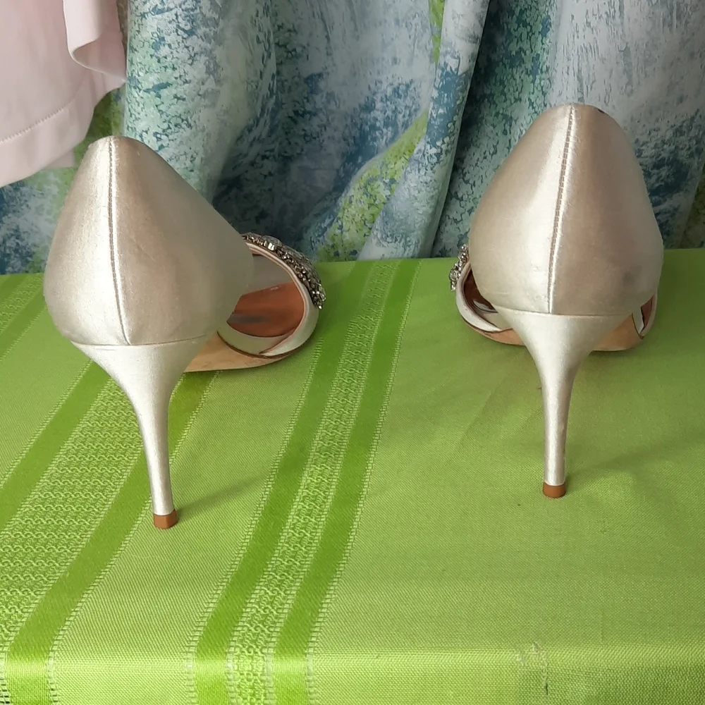 Size 10 fancy crystal rhinestone Badgley Mischka heel wedding shoes vintage - Picture 4 of 9